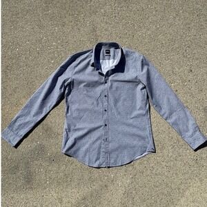 Hugo Boss Blue Micro Print Long Sleeve Button Down‎ Shirt Slim Fit sz XL Travel